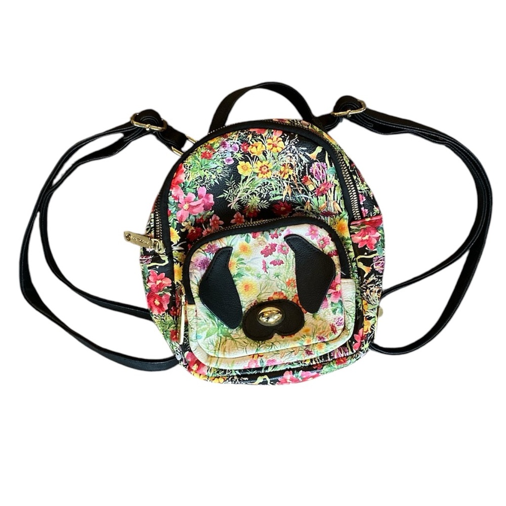 Betsey Johnson Mini Backpack Bag Floral Puppy Dog Two Pouches